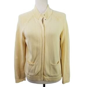 Talbots Light Pale Yellow Snap Button Cardigan Sweater Pima Cotton Small Petite